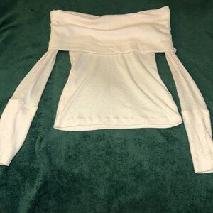 Free People Snow Bunny Soft Pink Fleece Off The Shoulder Sweater Sz L